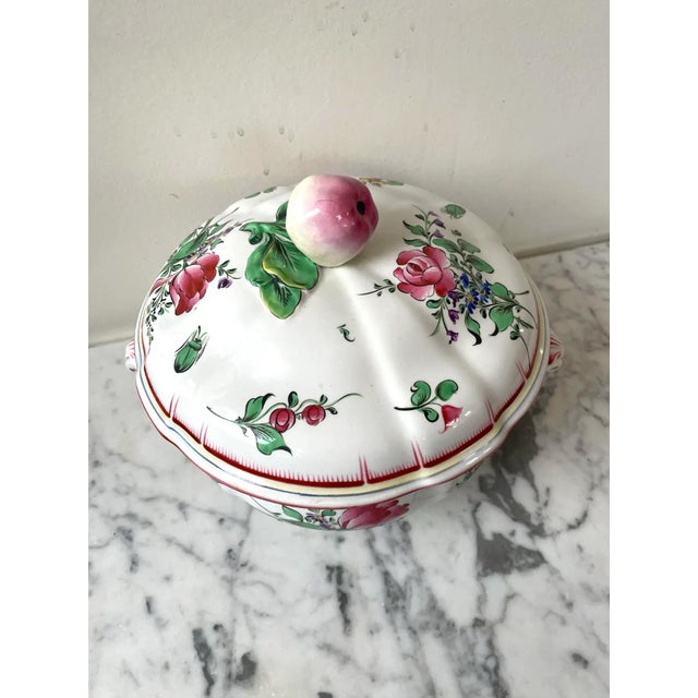 Early 20th Century Antique French Faience Reverbere Fin Floral Tureen With Lid For Sale - Image 5 of 6