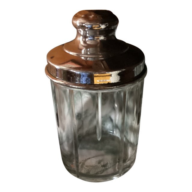 1920-30 Hoosier Pressed Glass Cannister and Chrome Lid With Knob For Sale