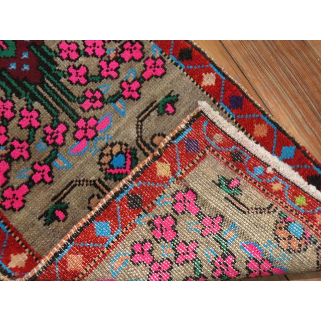 Folk Art Vintage Zabihi Collection Botanical Turkish Small Rug For Sale - Image 3 of 4