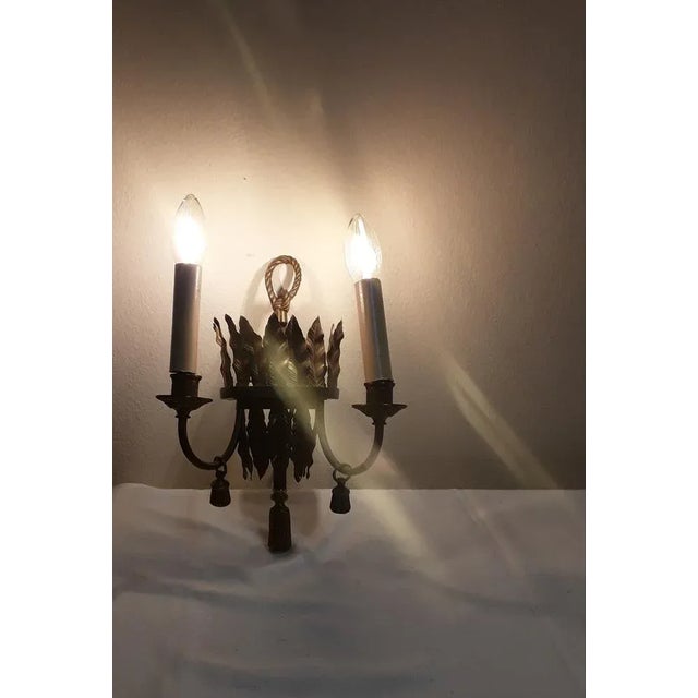 French Wall Lamp with Decorated Brass Frame from Chapels & Fils, 1960s For Sale - Image 4 of 8