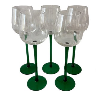 Set of 5 Vintage Tall Green Wine Glasses For Sale