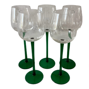 Set of 5 Vintage Tall Green Wine Glasses
