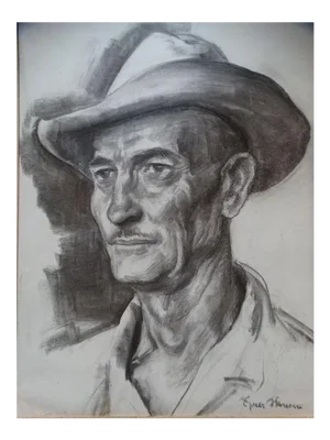 Farmer Charcoal Portrait Drawing by Ejnar Hansen