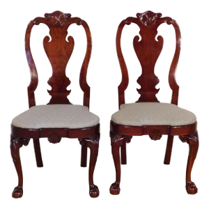 Pair #3 Kindel Winterthur Collection Queen Anne Cherry Shell Carved Side Chairs