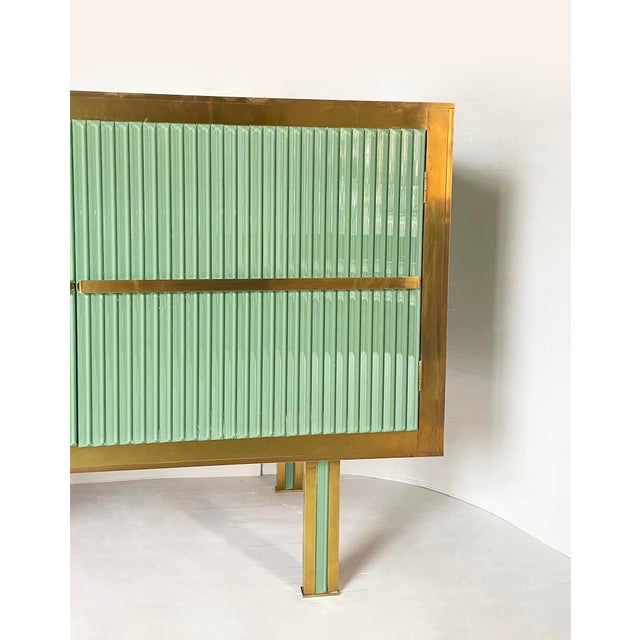 1970s Sage Green Glass and Brass Bar Cabinet or Sideboard, 1970s For Sale - Image 5 of 16