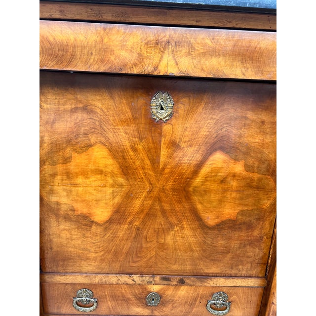 Mid 19th Century French 19th Century Empire Burl Walnut Marble Top Secretaire For Sale - Image 5 of 12