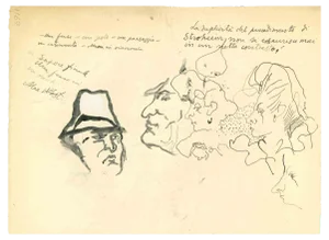 Mino Maccari, Portraits, Ink & Watercolor, Mid-20th Century