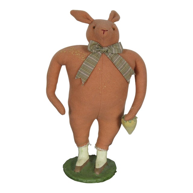 Vintage Original Cody Foster Folk Art Pink Wool Rabbit Easter Bunny For Sale