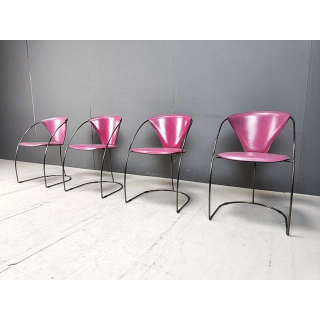 Metal Vintage Pink Linda Dining Chairs from Arrben, 1980s, Set of 4 For Sale - Image 7 of 13