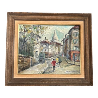 1950’s Original Impressionist Paris Street Scene Cityscape Painting For Sale