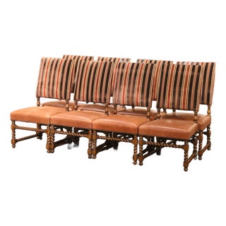 Set of 10 Louis XIII Style Walnut and Leather Dining Room Chairs For Sale