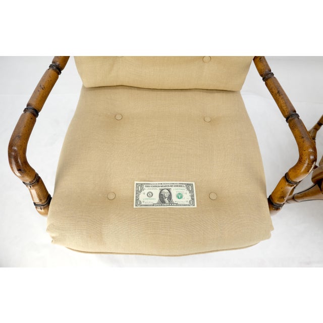 Ornamental & Decorative Materials Faux Bamboo Horn Shape Legs New Linen Upholstery Lounge Chairs For Sale - Image 7 of 8