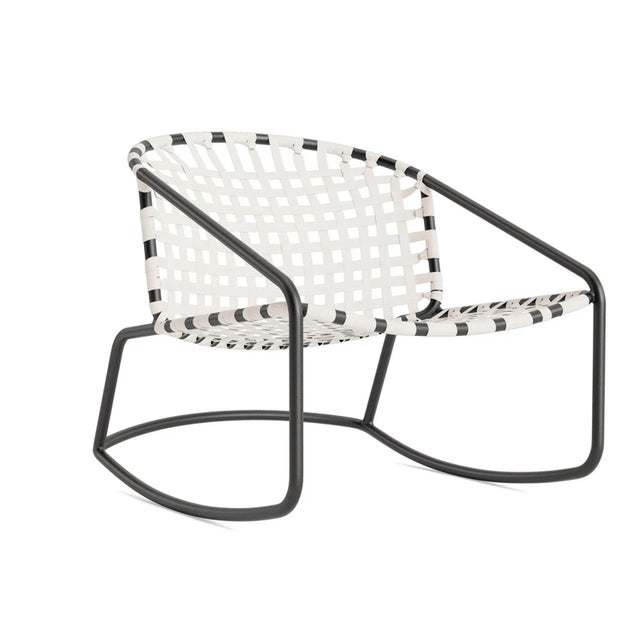 Brown Jordan Kantan Aluminum Suncloth Motion Lounge Chair, Textured Pewter frame with White fabric For Sale - Image 12 of 12