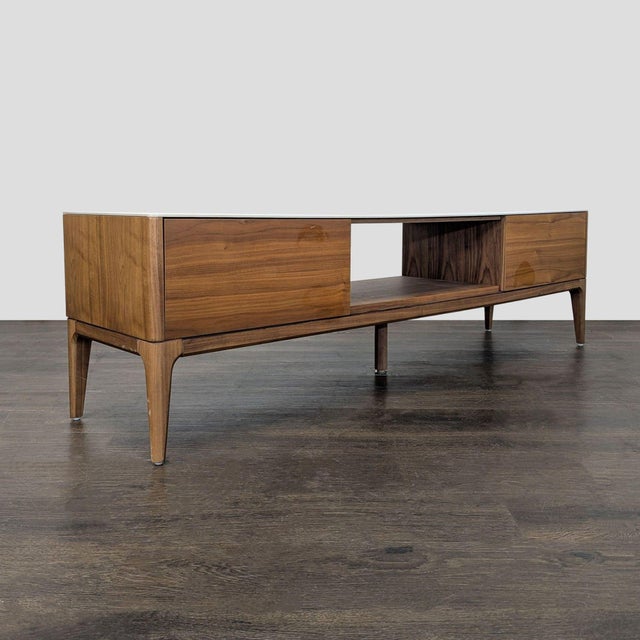 Engineered wood with a white ceramic top with veining. It includes two spacious storage drawers and an open center shelf....