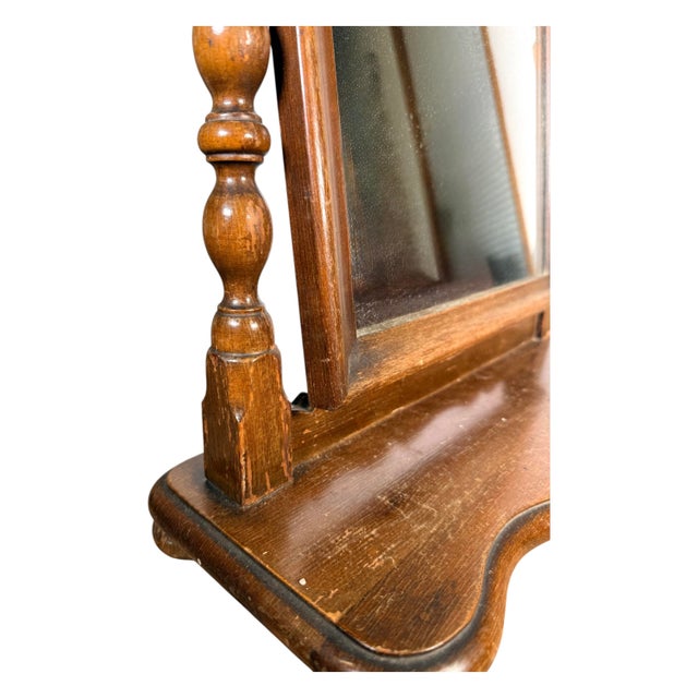 1930s Vintage Vanity Mirror - Antique Wooden Dresser Tabletop Tilting Tilt Mirror - Chippy Rustic Painted Wood Mirror For Sale - Image 5 of 9