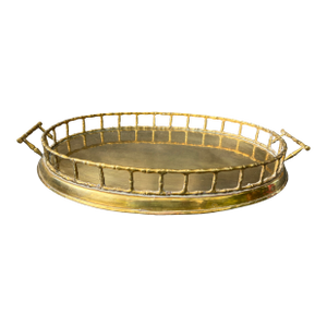 Vintage Faux Bamboo Brass Oval Tray