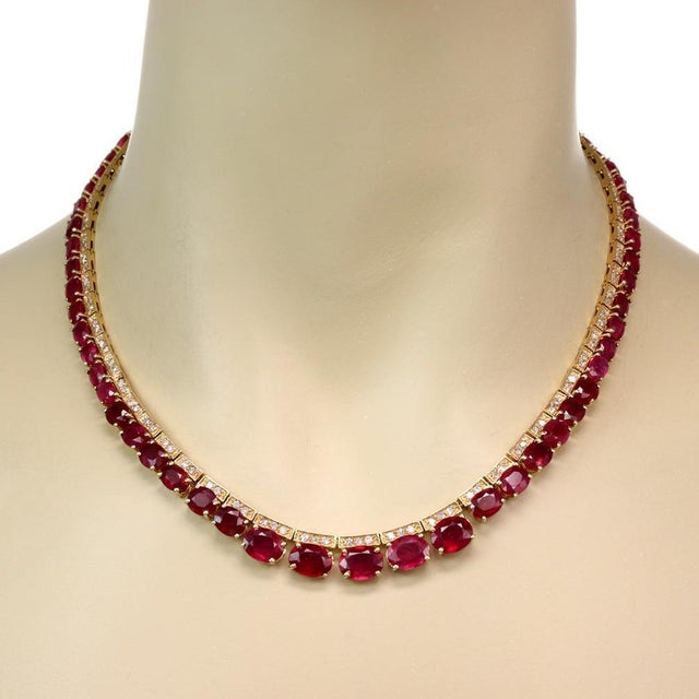Estate 47.50ct Diamond Ruby 14k YellowGold Graduated Collar Necklace For Sale - Image 4 of 4