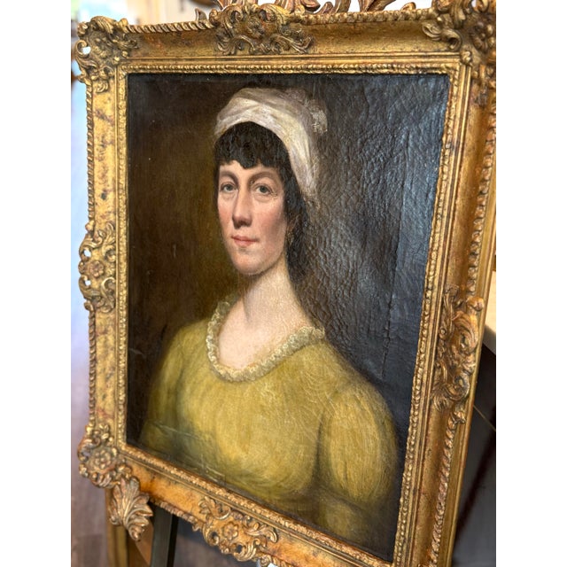 Wood 1820s English School Portrait of a Young Woman, Oil on Canvas For Sale - Image 7 of 12