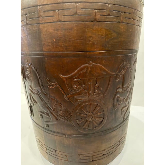Carved Wood Drum End Tables -a Pair For Sale - Image 4 of 13