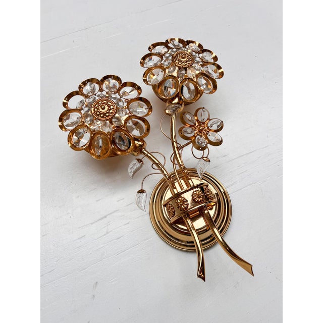 Mid-Century Modern Art Deco Brass and Crystal Wall Lamp from Palwa, 1960s For Sale - Image 3 of 16