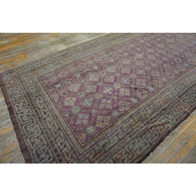 Chinese 1900s Antique Large Chinese Diamond Grid Purple Baotou Knotted Runner Rug For Sale - Image 3 of 12