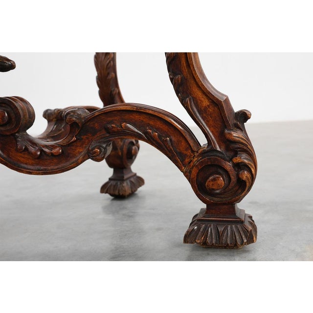 Napoleon III Style Carved Walnut Side Table with Bluestone Top, France, 1900s For Sale - Image 9 of 15