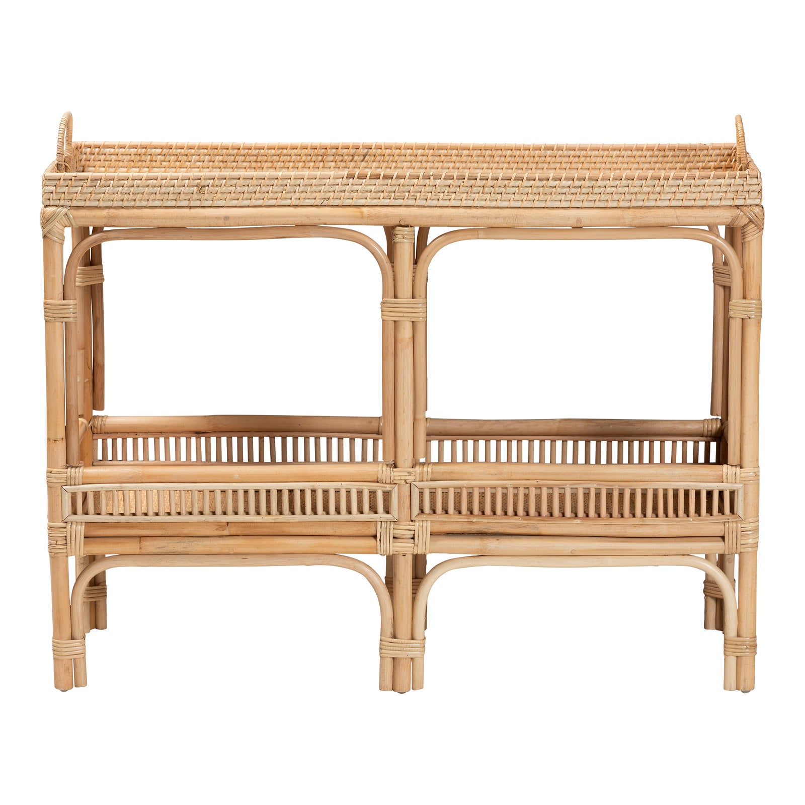 Modern Bohemian Natural Brown Rattan Console Table | Chairish