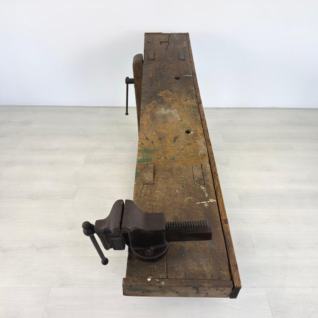 Wood Vintage Carpenters Work Table For Sale - Image 7 of 15