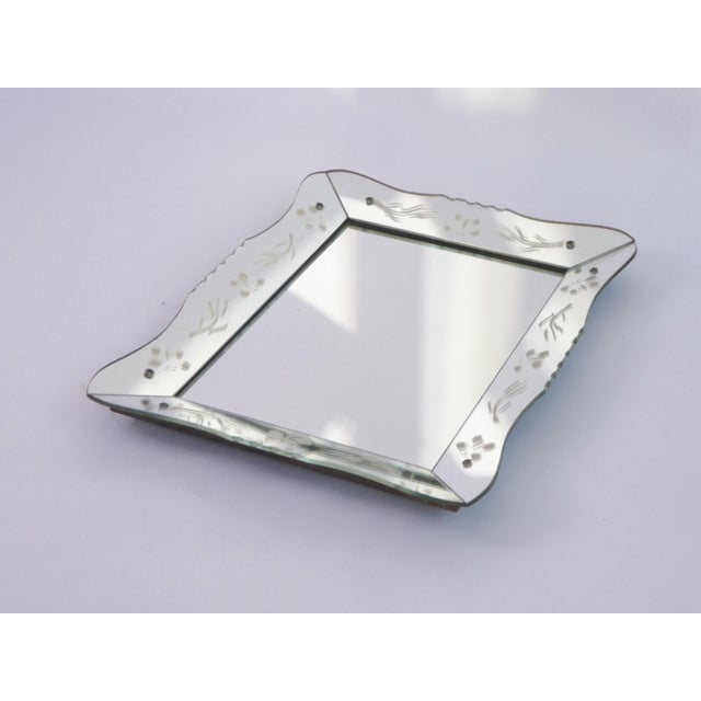 1950s Vintage Venetian Rectangular Ornate Mirror with Floral Details with Waved Edges, Italy, 1950s For Sale - Image 5 of 10