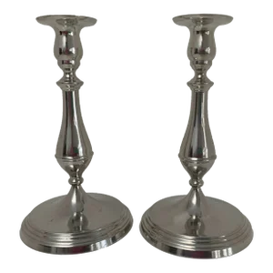 Pair of Mid 20th Century Silver-Toned Candlesticks