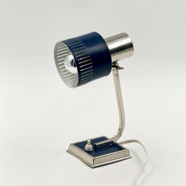 Blue and Chrome Desk Lamp with Slotted Shade, Italy, 1970s For Sale - Image 16 of 16