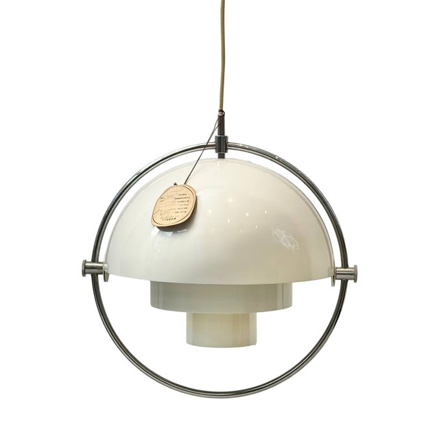 Pendant Lamp with Chrome Ring by Louis Weisdorf for Lyfa, Denmark, 1960s For Sale