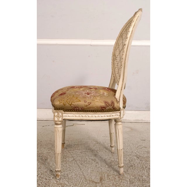 1990s French Louis XVI Cane Back Paint Decorated Side Chair For Sale - Image 5 of 12