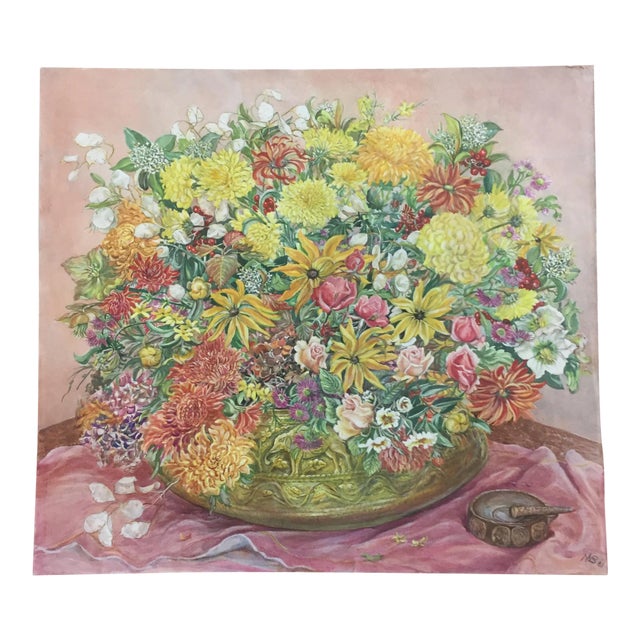 Vintage Original Watercolor Still Life Painting For Sale