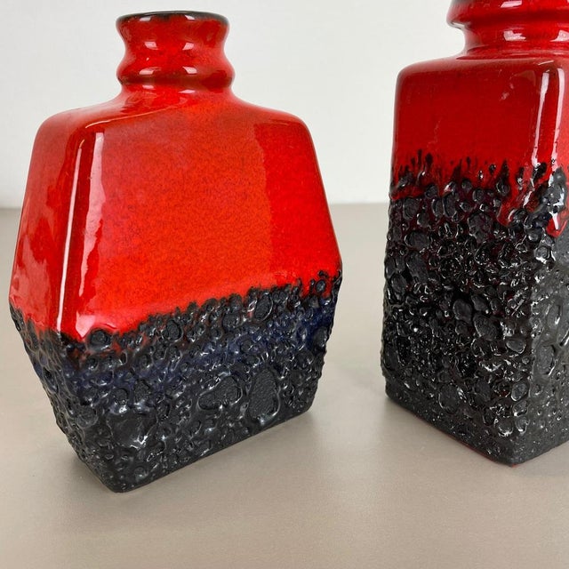 Cubic Fat Lava Pottery Vases attributed to Jopeko, Germany, 1970s, Set of 2 For Sale - Image 16 of 18