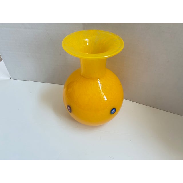 Vintage Yellow Murano Glass Vase With Millefiori | Made in Italy | Signed For Sale - Image 12 of 14