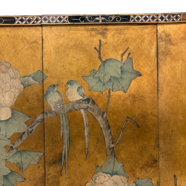 Golden Oriental Screen with Flowers and Birds, 1890s For Sale - Image 3 of 7