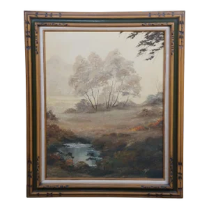 Vintage Realist Woodland Oil Landscape Painting Signed and Framed