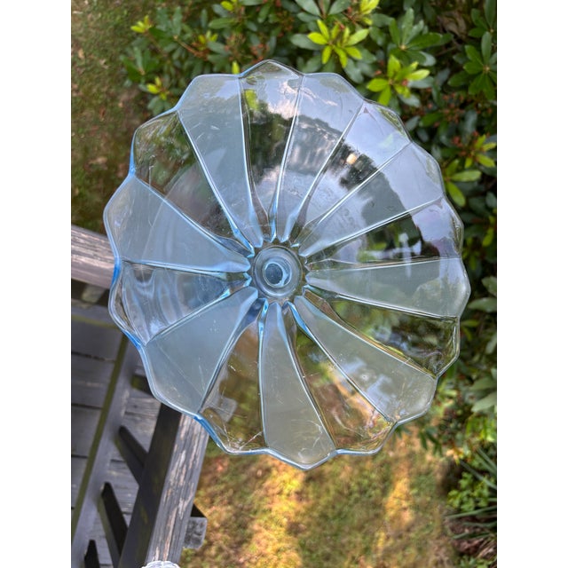 Sky Blue Large Vintage Three Graces Art Deco German Walther & Sohne Blue Frosted Glass Comport For Sale - Image 8 of 12