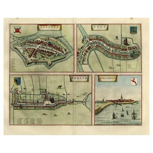 Map of Frisian Cities Sloten, Ylst, Workum and Hindelopen by Blaeu, 1652 For Sale - Image 4 of 5