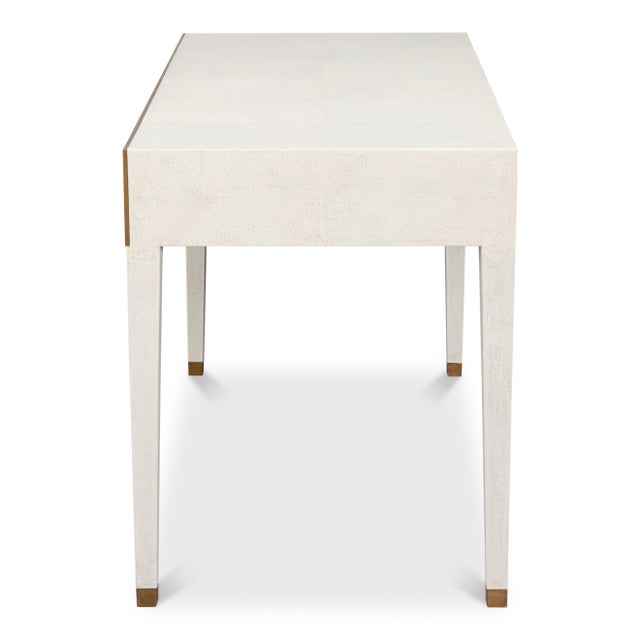 Not Yet Made - Made To Order Art Deco Shagreen Writing Desk in White with Brass Ring Pulls For Sale - Image 5 of 12