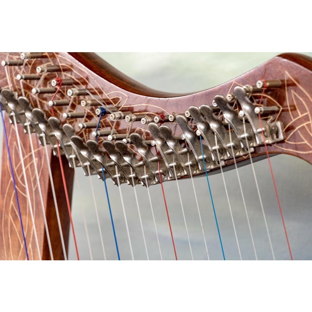 Vintage Ornately Carved and Inlaid 19-String Table-Top Harp For Sale - Image 4 of 13