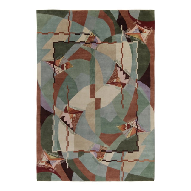 Green Rug & Kilim Chinese Style Art Deco Rug in Green, Blue & Brown Patterns - 9'x12' For Sale - Image 8 of 8