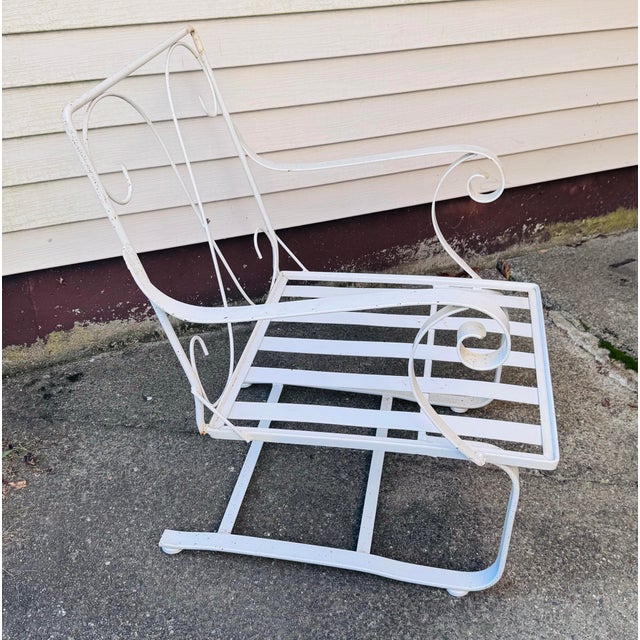 Metal Vintage 1960s White Wrought Iron Cantilever Lounge Chair For Sale - Image 7 of 10