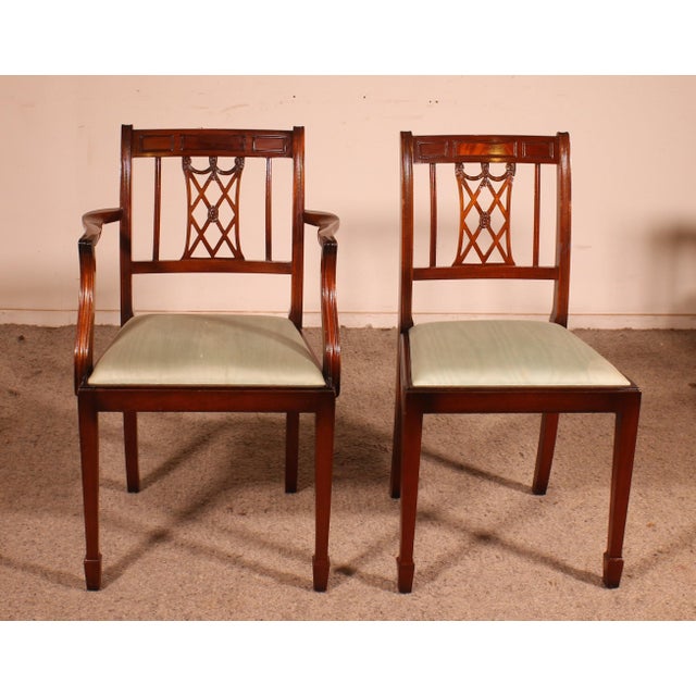 Hepplewhite Style Chairs and Armchairs in Mahogany, 1890s, Set of 12 For Sale - Image 6 of 13