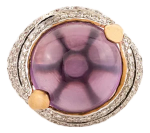Antique Cocktail 14.21 CTW Amethyst Cabochon Ring With Cluster Diamonds in 18k Gold Size 7