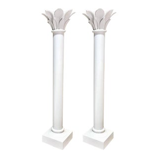 Pair of White Lacquered Corinthian Column Floor Lamps, Manner of Serge Roche For Sale