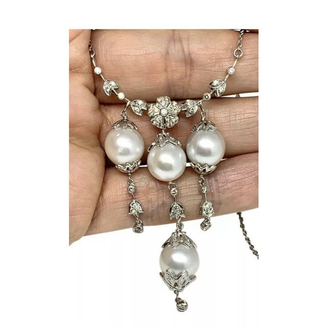 Metal Diamond South Sea Pearl Necklace 18k Gold Certified For Sale - Image 7 of 8