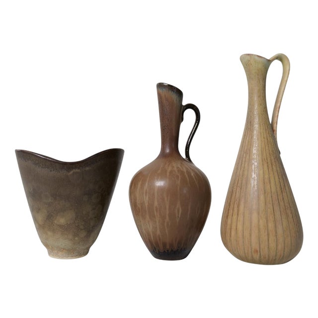 Swedish Ceramic Vessels by Gunnar Nylund for Rörstrand, 1950s, Set of 3 For Sale