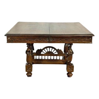 Antique Renaissance Revival Carved Oak Dining Table With Figural Supports For Sale
